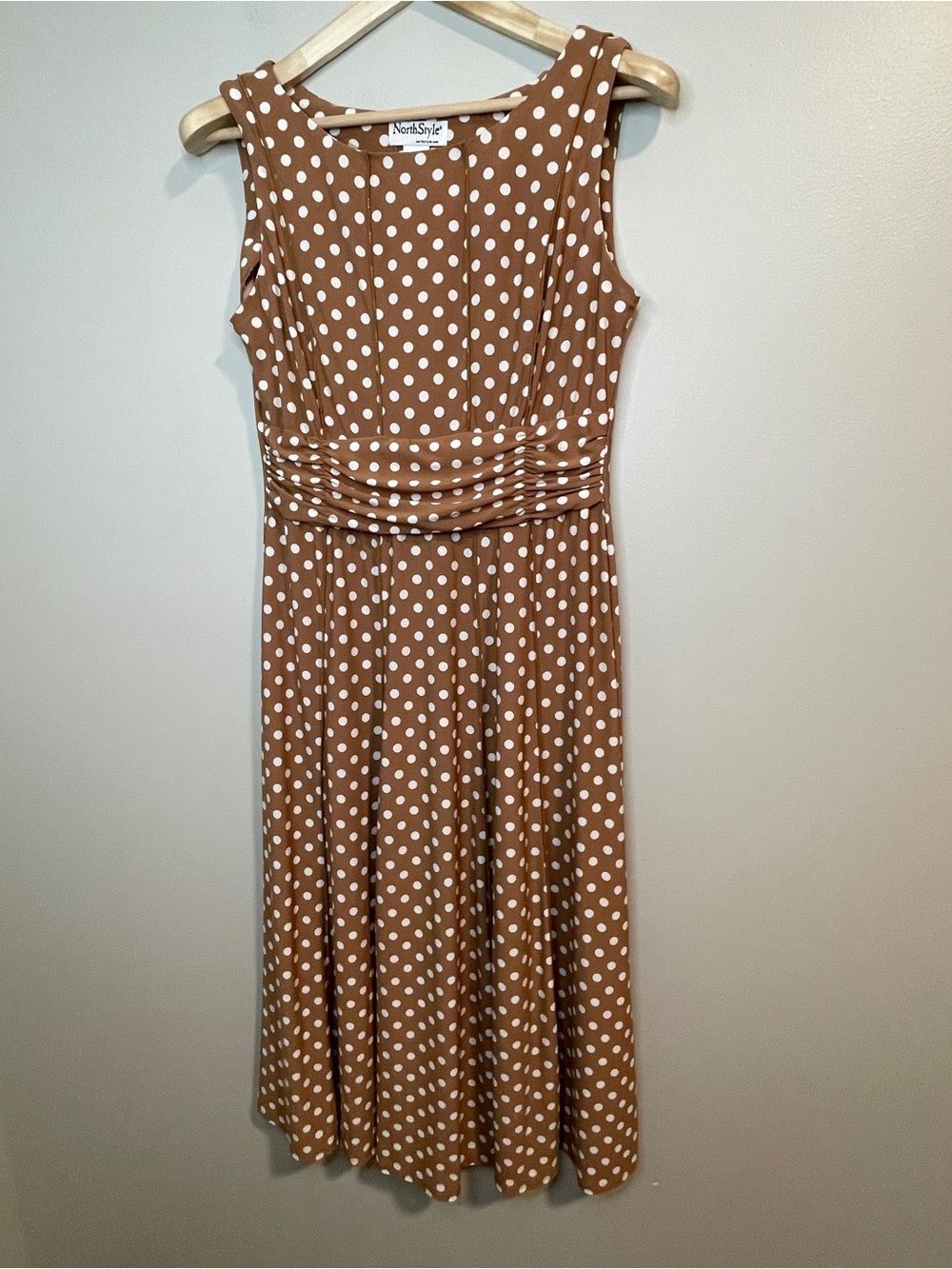 NorthStyle Brown Polka Dot Sleeveless Midi Dress